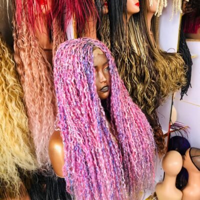 Crinkle Curl Wig- Colour Pink (Ready to Ship)