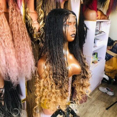C14 Closure Micro Deep Curl Braided Wig (Ready to Ship)