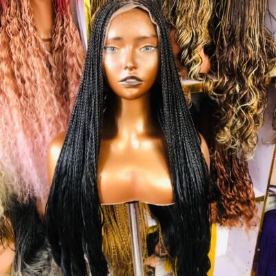 Black French Curls Frontal Braided Wig (Ready to Ship)
