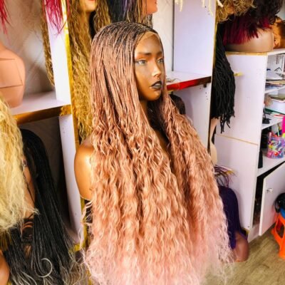 Dark Roots Micro Deep Wave Closure Braided Wig - Colour T30/Pink (Ready to Ship)
